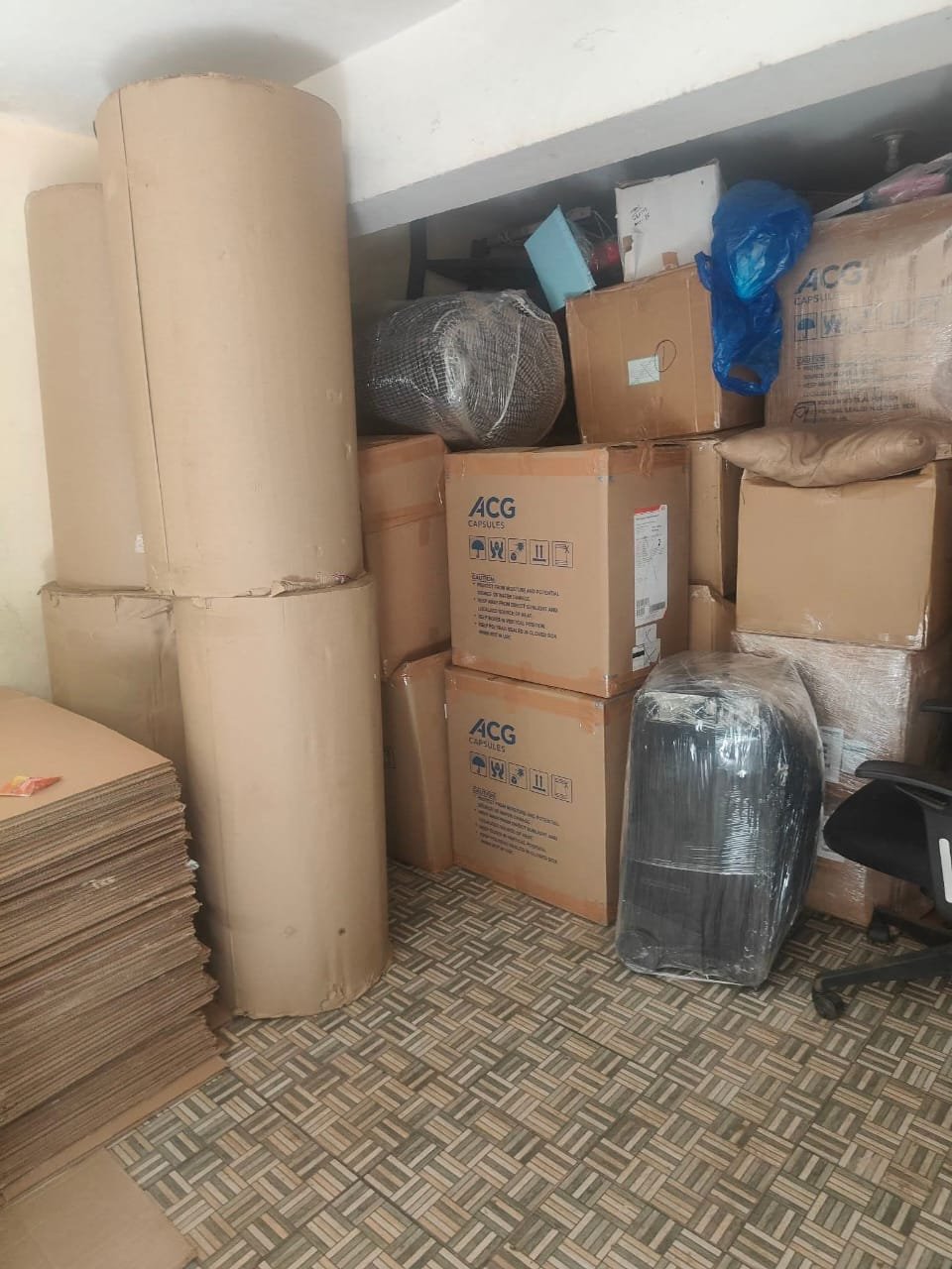 Secure packing materials - boxes and protective wrapping in storage